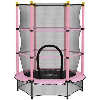 HOMCOM Trampolín para Niños de +3 Años Ø140 cm con Red de Seguridad y Marco de Acero para Interior y Exterior Rosa y Negro