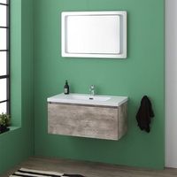 mueble de bano con cajon en color cemento y espejo con led integrado  madrid