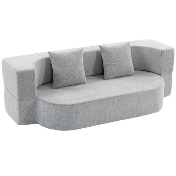 HOMCOM 2 en 1 Sofá Cama 2 Plazas con 2 Cojines Desenfundables Reposabrazos Asiento Acolchado en Chenilla Gris Claro   Aosom España