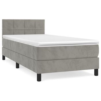 Cama Box Spring Con Colchón Terciopelo Gris Claro 100x200 Cm Vidaxl