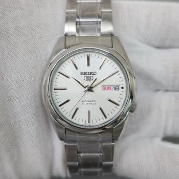 Reloj automático hombre Seiko 5 SNKL41K1 dial blanco plata 38mm correa acero