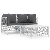 juego de muebles de jardin 3 piezas con cojines acero blanco vidaxl