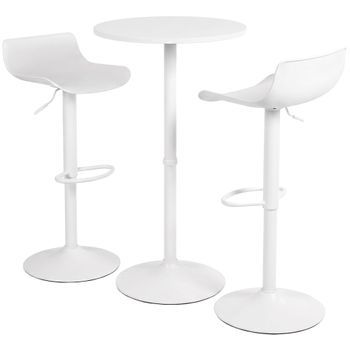 Set De 2 Taburetes De Bar Con Mesa Alta Fernie Plástico Blanco 60x146x108 Cm Clp