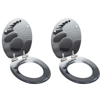 Asiento Inodoro Wc 2 Uds Tapa De Cierre Suave Mdf Diseño Rocas Vidaxl