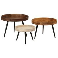 mesas de centro redondas 3 uds madera maciza mango vidaxl