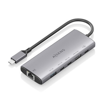 AISENS USB C Dock 6 en 1 USB C a 1xHDMI 1xRJ45 1xUSB A 10G 2xUSB C 10G 1xUSB C PD Gris 20cm