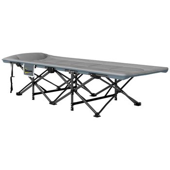 Outsunny Cama de Camping Plegable con Cojín Integrado Reposacabezas y Bolsillo Lateral 187x67x37 cm Gris