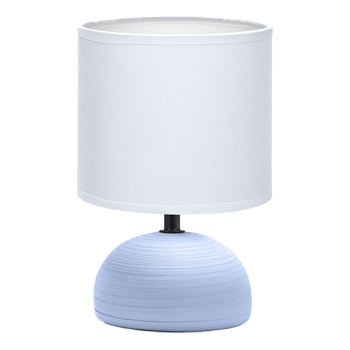 Aigostar 196998- Lámpara de cerámica de mesa, semioval azul, cuerpo de diseño sencillo color azul, pantalla de tela color blanco, casquillo E14. Perfecta para el salón, dormitorio o recibidor.