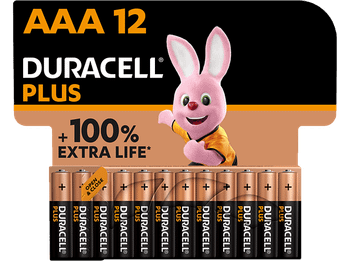 Pilas AAA - Duracell PLUS LR03 / LR3, alcalinas, Pack 12 Uds, 1.5 V, MN2400, Universal, Negro