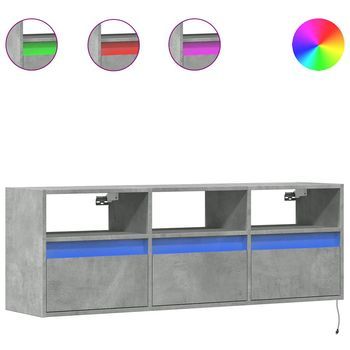 Mueble De Tv | Mueble De Salón | Gabinete De Tv De Pared Con Luces Led Gris Hormigón 130x31x45 Cm