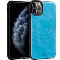 cool carcasa leather bordado celeste para iphone 11 pro