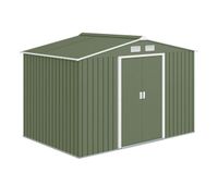 outsunny caseta de jardin exterior 49 m 277x195x192 cm cobertizo de jardin exterior metalico con puerta corredera ventilacion y kit de fundacion para almacenamiento de herramientas verde claro