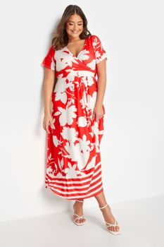Yours Vestido Largo Blanco Y Rojo De Flores, Mujer Curvy Y Tallas Grandes, Yours