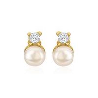 pendientes de plata 925 dorada con perla y circonita cubica