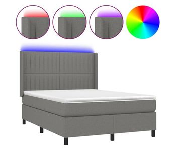 Cama box spring colchón y luces led tela gris oscuro 140x200 cm rayas verticales