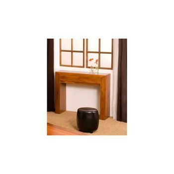 Moderna consola con 2 cajones de madera de teca marrón de 90x30x75 cm.