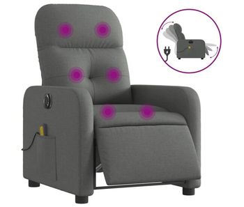 Vidaxl sillón reclinable de masaje eléctrico tela gris oscuro