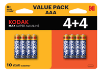 pilas aaa kodak max alcalina lr3 pack 8 44 unidades 1150 mah 15v ecotasas incluidas