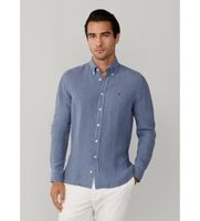 hackett london para hombre hm3010635 camisa lino tenida fit tailored azul s casual manga larga