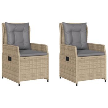 2 Uds Sillones Reclinables De Jardín | Silla De Exterior Ratán Sintético Beige