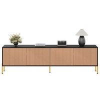 mueble tv moderno 179 cm soporte tv negro y dorado con 4 puertas patas de metal madera pb