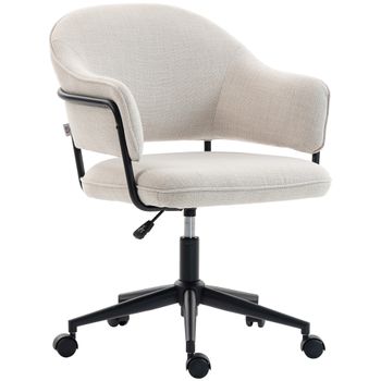 HOMCOM Silla de oficina ergonómica, sillón de oficina con altura ajustable, giratorio 360°, 63 x 65 x 83-92 cm, crema  Aosom España