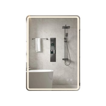 Costway Espejo LED 80x60cm Con Luces 3 Colores Antivaho y Luz Regulable Plata