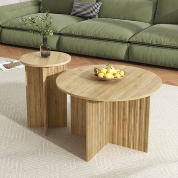 Conjunto De 2 Mesas De Centro Nido Redondas, 76 Y 40 Cm, Acabado Madera