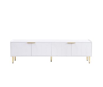 Mueble tv 170x35x47,5 cm - lowboard con puerta estructurada, tiradores y patas doradas - blanco