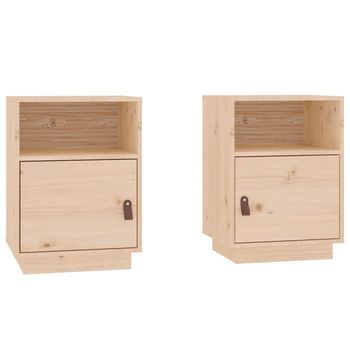 Pack 2 Uds Mesitas De Noche | Mesa Auxiliar | Mesilla Madera Maciza De Pino 40x34x55 Cm