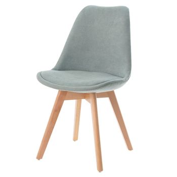 Silla de comedor tapizado menta y patas de madera natural