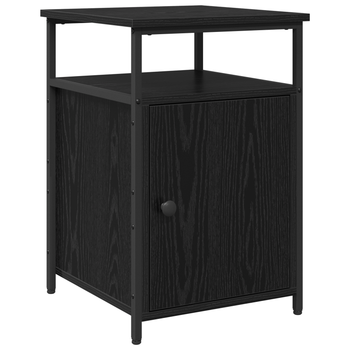 Mesita De Noche | Armario De Noche | Mesa De Noche Con Cajón Roble Negro Madera Contrachapada
