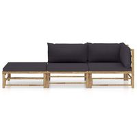 conjunto de muebles de jardin 3 uds  mesa y sillas bambu y cojines gris oscuro