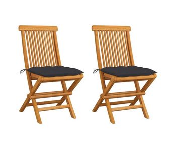 Vidaxl sillas de jardín 2 uds madera de teca y cojines gris antracita
