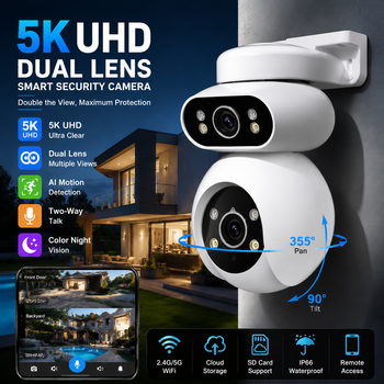 Cámara de Seguridad PTZ de Doble Lente y Doble Pantalla 10MP 5K, Cámara WiFi para Exteriores, Detección Humana por IA, Seguimiento Automático, Vigilancia CCTV Inalámbrica