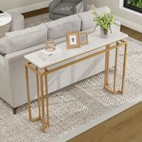 mesa consola  mesa auxiliar moderna marmol artificial metal geometrica entrada pasillo 30x120x805cm dorada
