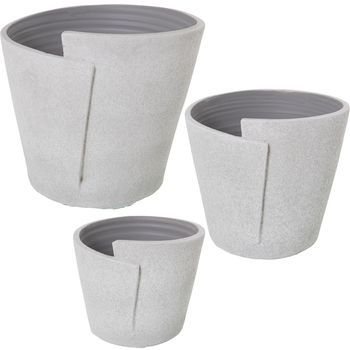 Set 3 Maceteros Blanco Y Gris Arena