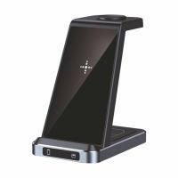 base de carga inalambrica 3 en 1 qi negra usb-c carga rapida 15w aluminio abs