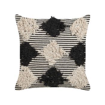 Cojín De Algodón Beige Negro 50 X 50 Cm Hecho A Mano Patrón Geométrico Bhusawal