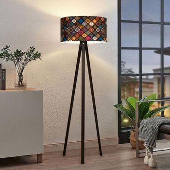 Lámpara De Pie Trípode Newport 1xe27 20 W Mdf 21 X Ø 38 Cm Negro / Multicolor [lux.pro]