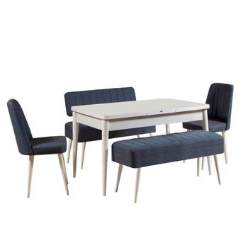 Set Mesa Comedor Extensible Y Sillas (5 Piezas) Vina 1048 4 Azul Oscuro Blanco
