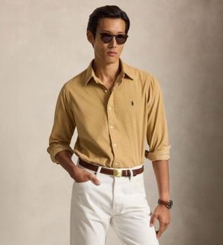 Polo Ralph Lauren para hombre. 710853123501 Camisa de pana Custom Fit marrón (M), Casual, Algodón, Manga larga