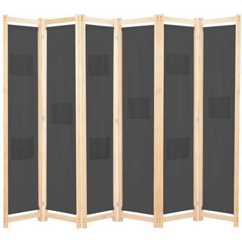 Biombo Divisor De 6 Paneles De Tela Gris 240x170x4 Cm Vidaxl