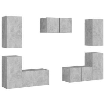 Juego De Muebles De Salón 7 Uds | Mueble Tv Gris Hormigón Cfw30508