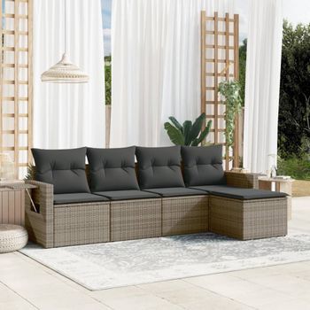 Conjunto De Sofás Jardín Con Cojines 5 Uds | Mueble Jardin Mesa Y Sillas Ratán Sintético Gris Cfw801280