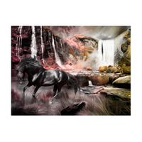 papel pintado 3d - caballo negro y una cascada 250x193 cm