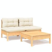 muebles de jardin 3 piezas cojines madera de pino crema vidaxl