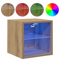 2 uds muebles tv pared  mueble de salon  mesa de tv pared luces led roble artisian 30x28  5x30cm