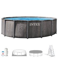 intex - piscina desmontable redonda greywood prism frame premium lona triple capa estructura metalica anticorrosion depuradora de cartucho escalera desmontable tapiz protector cobertor