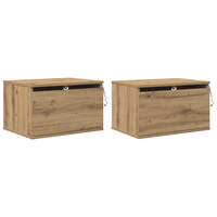 pack 2 uds mesitas de noche  mesilla de noche  cabinete de noche de pared con luz led roble artisan cfw60892